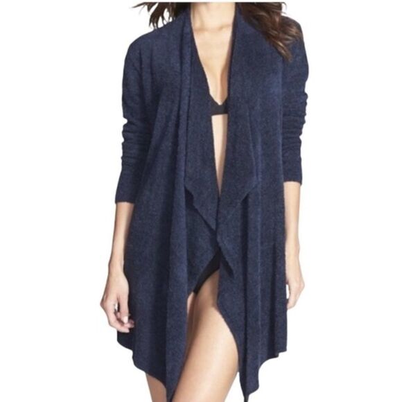 Barefoot Dreams Bamboo Chic Lite Navy Blue Waterfall Open Front Cardigan S/M - Picture 1 of 12